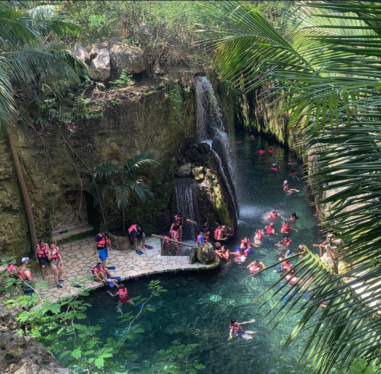 Cenote waterfall at Xcaret Park, Riviera Maya